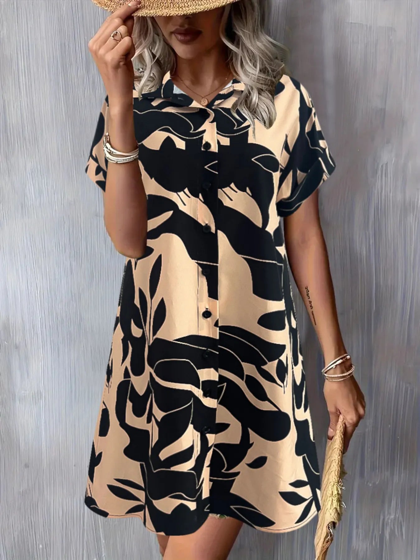 Printed Button - Down Shirt Dress
