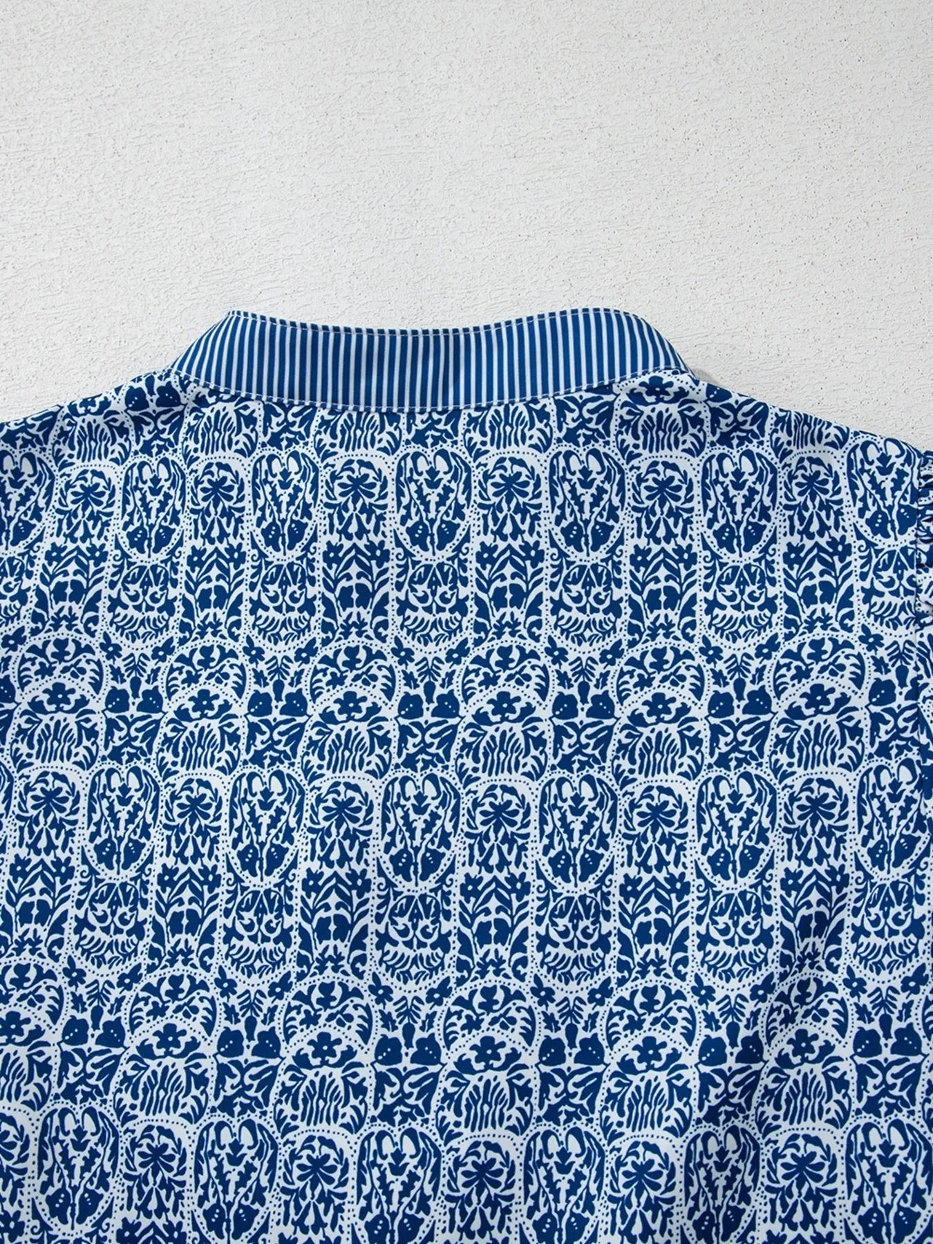 Printed Contrast Ric - Rac Puff Sleeve Top