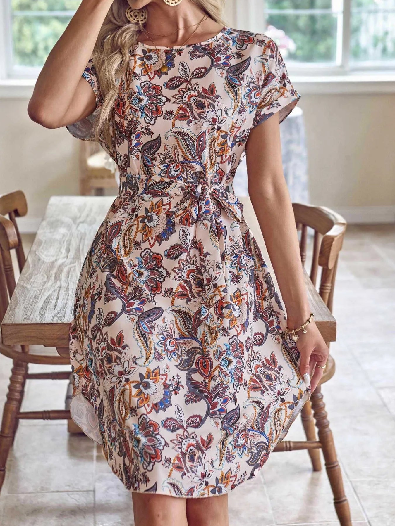 Printed Short Sleeve Casual Dress