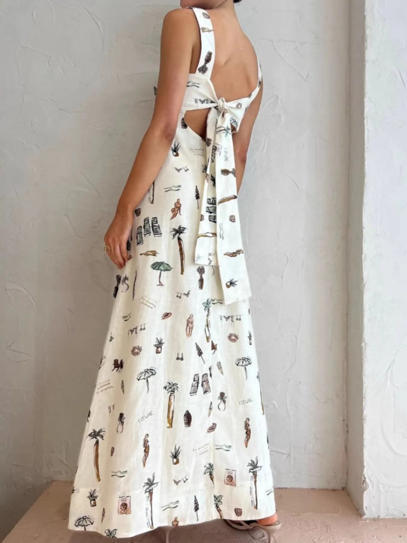 Printed Square Neck Maxi Cami Dress with Pocket