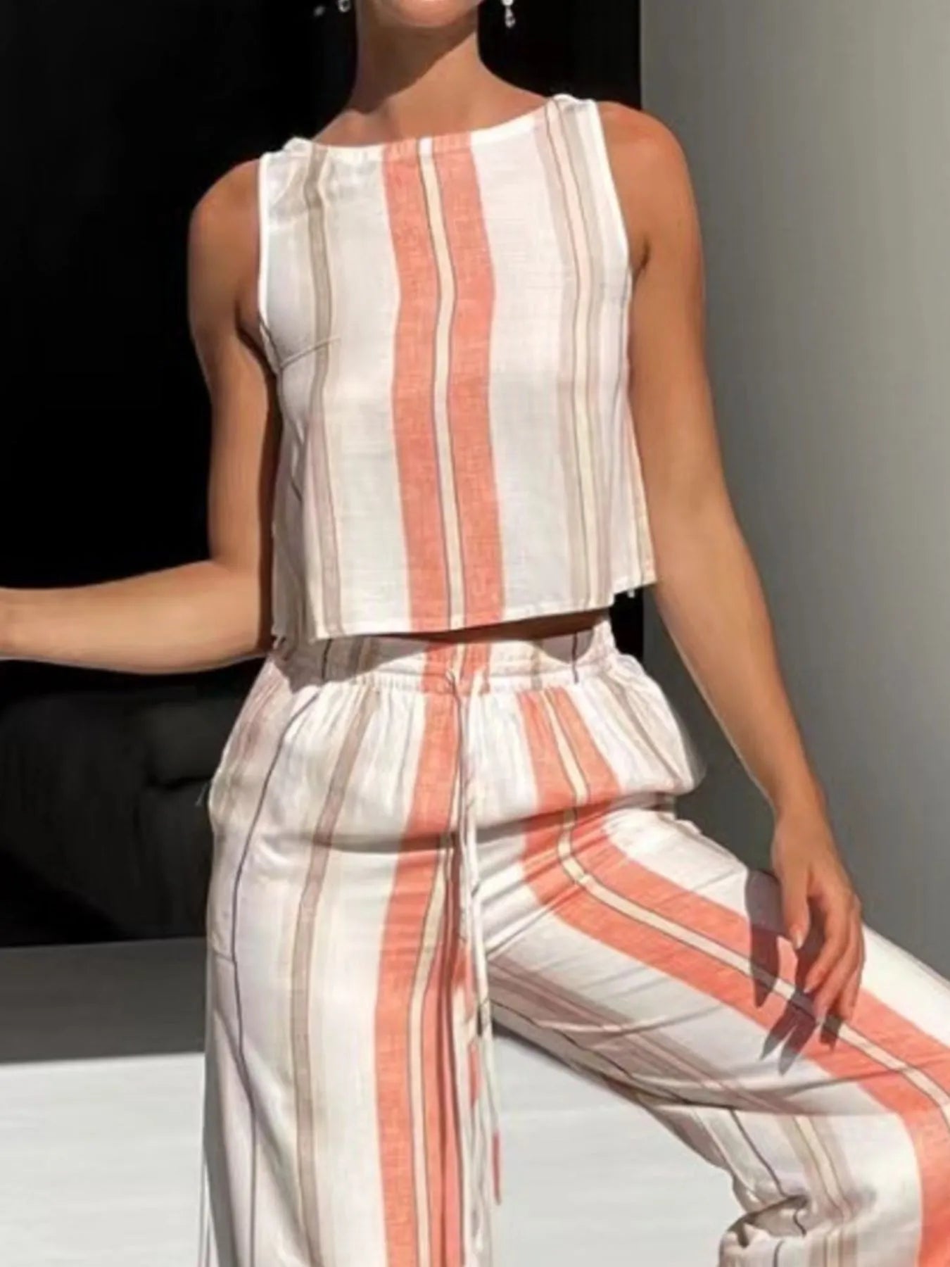 Printed Tank and Wide Leg Pants Set