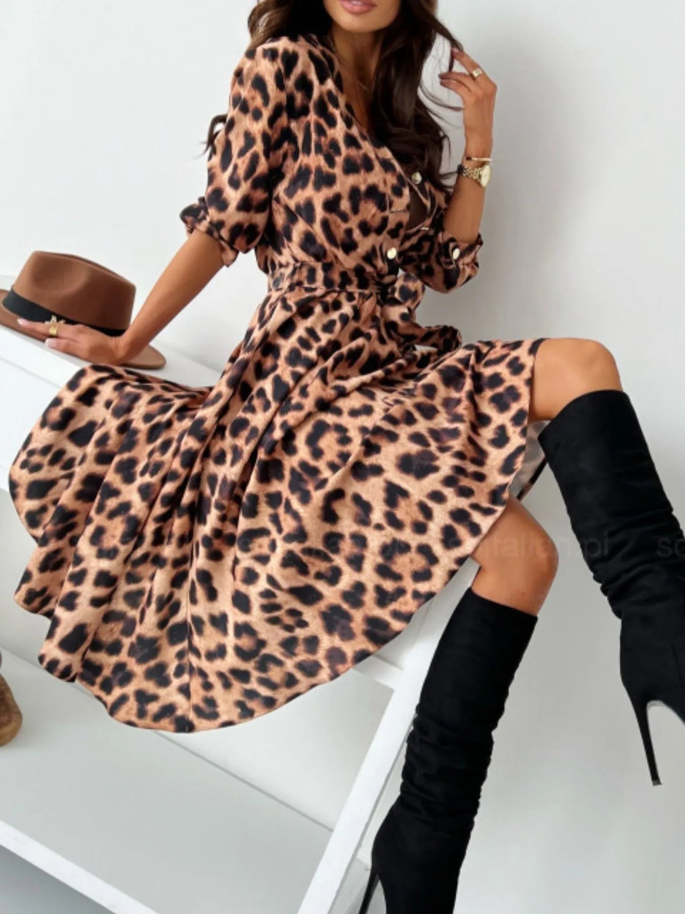 Printed Tie Waist Midi Dress