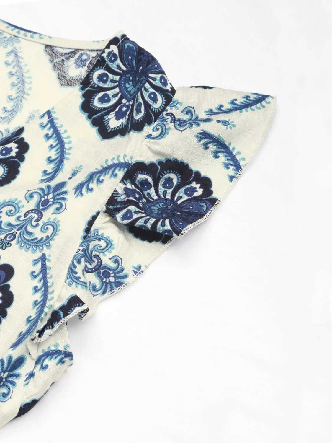 Printed V - Neck Cap Sleeve Dress