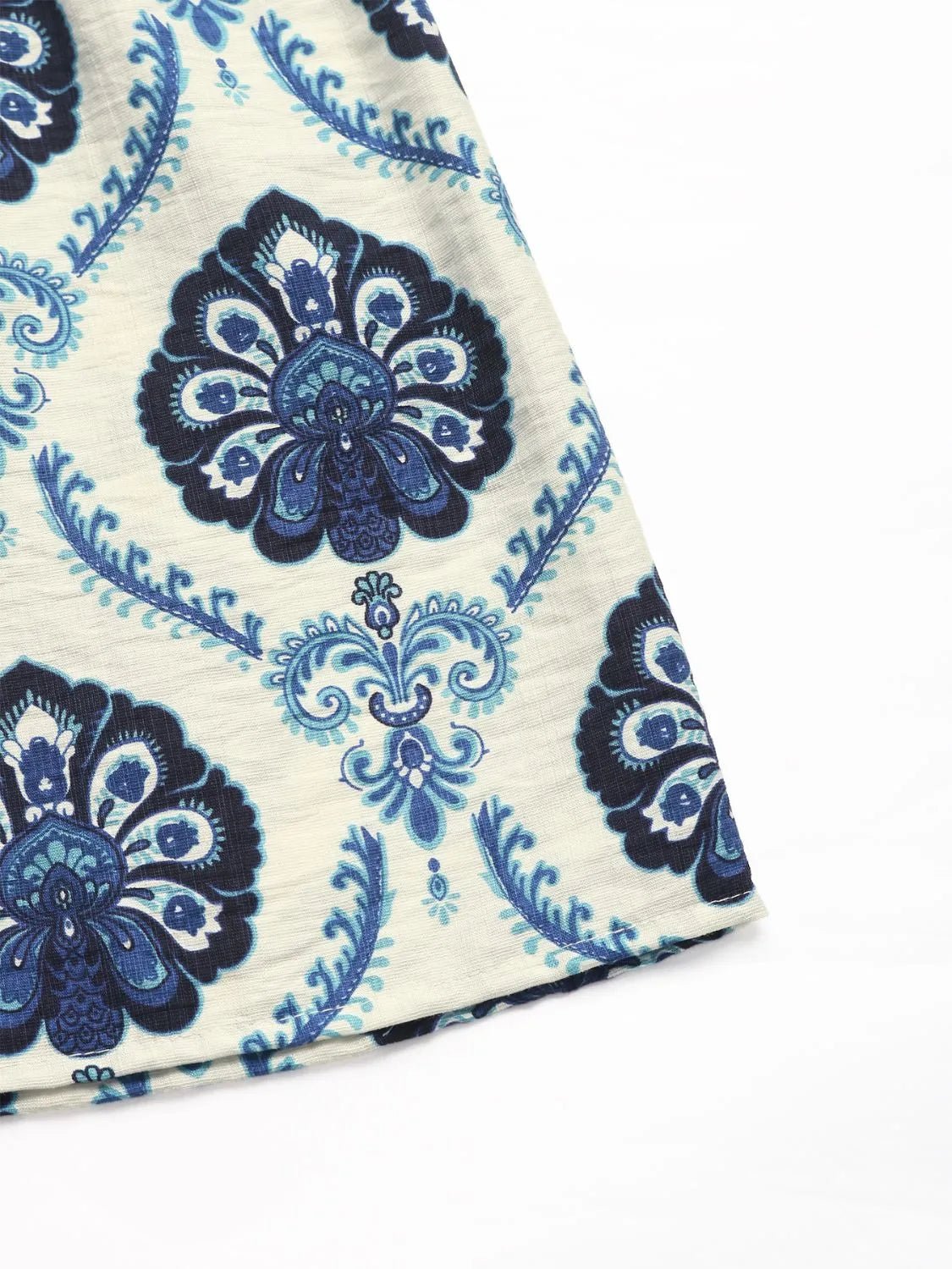 Printed V - Neck Cap Sleeve Dress