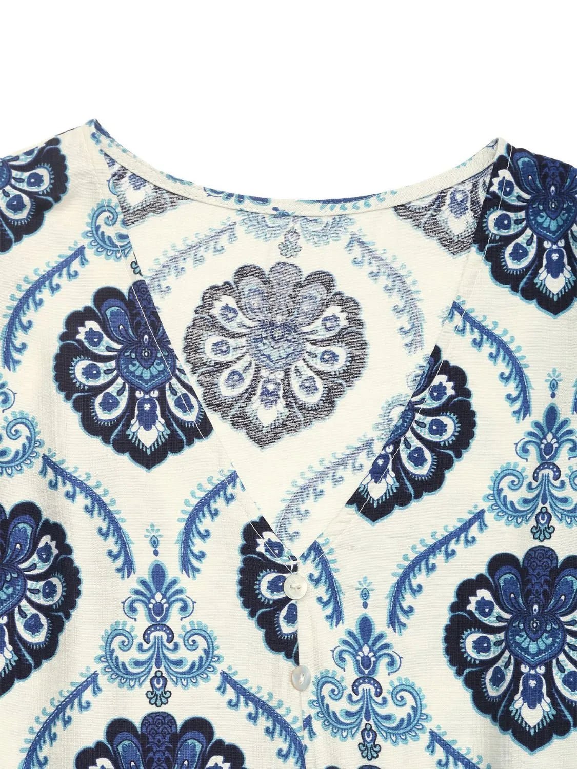 Printed V - Neck Cap Sleeve Dress