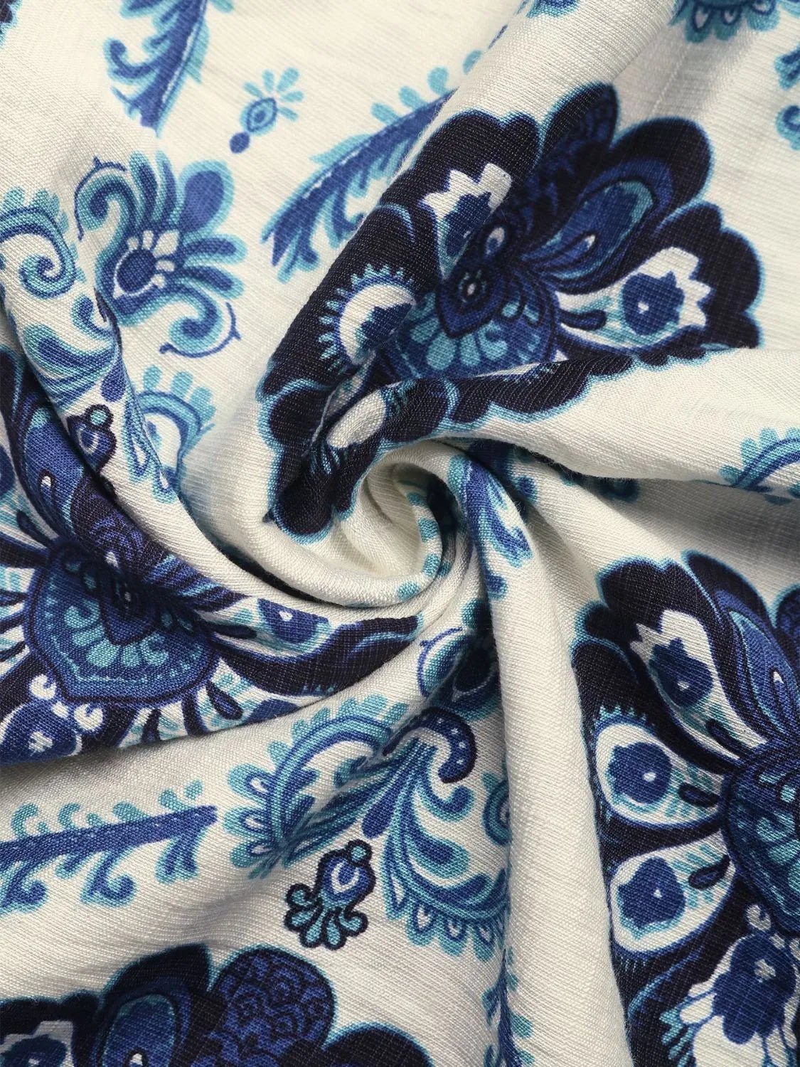 Printed V - Neck Cap Sleeve Dress