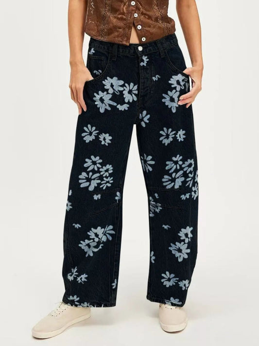 Printed Wide Leg Jeans