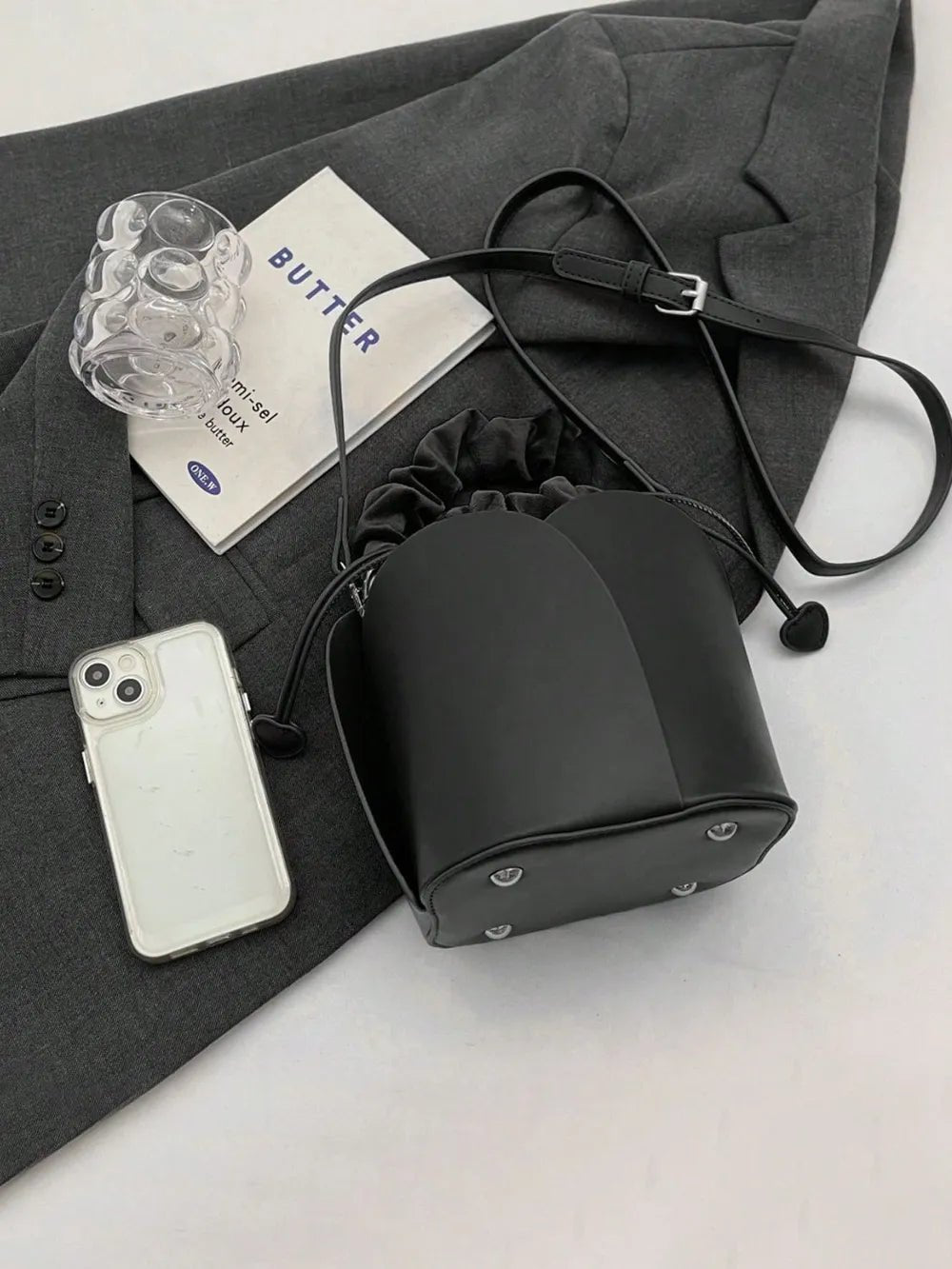 PU Leather Drawstring Bucket BagBag