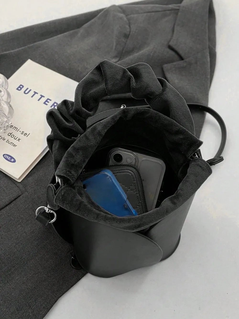 PU Leather Drawstring Bucket BagBag