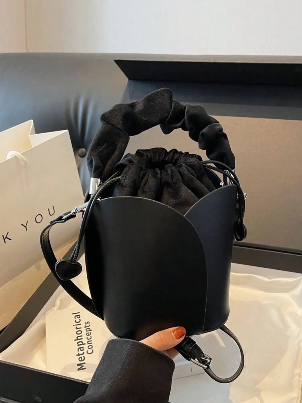 PU Leather Drawstring Bucket BagBag