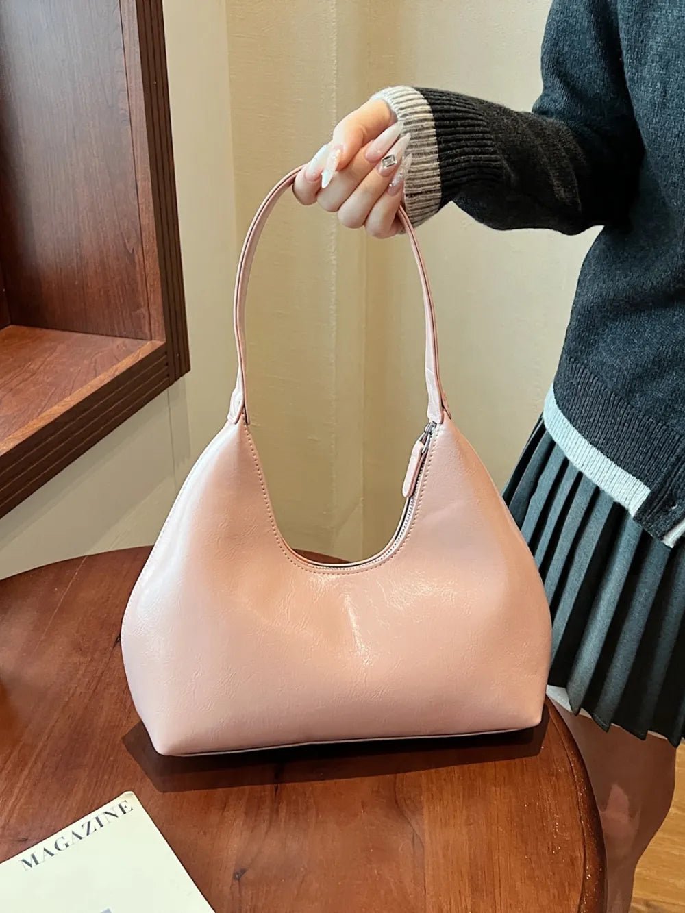 PU Leather Shoulder Bag with ZipBag