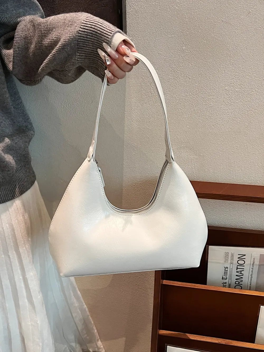 PU Leather Shoulder Bag with ZipBag