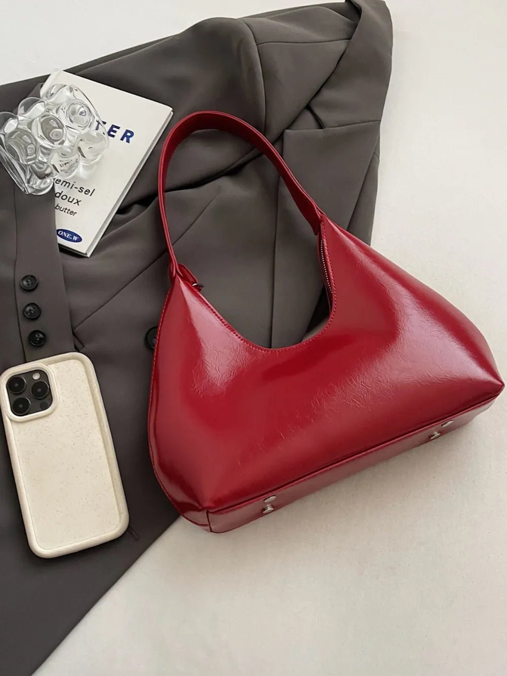 PU Leather Shoulder Bag with ZipBag