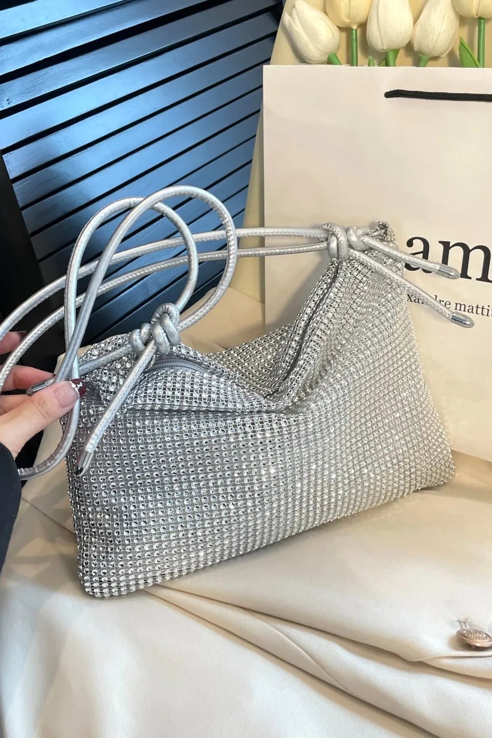 Rhinestone Knotted Strap Crossbody BagBag