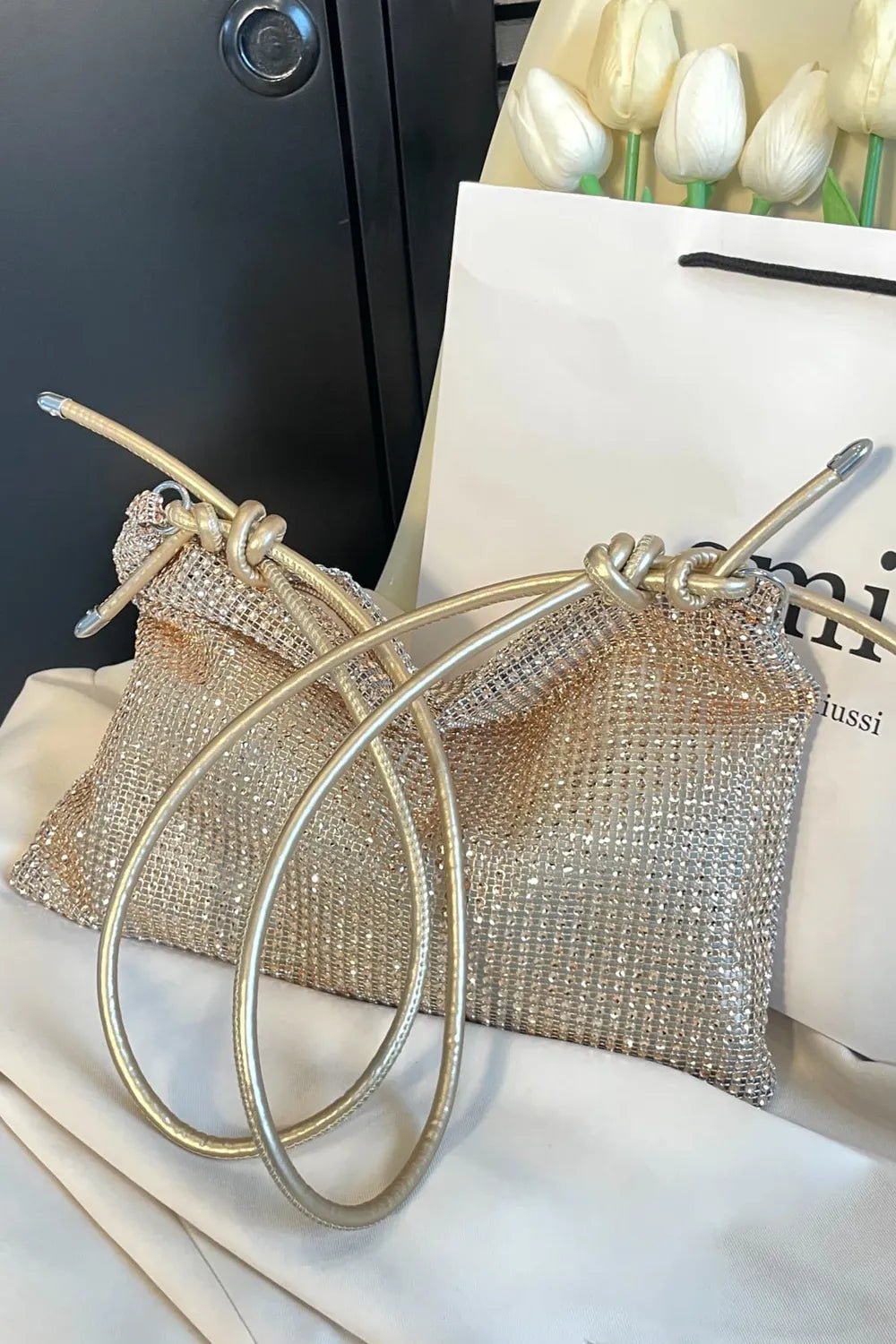 Rhinestone Knotted Strap Crossbody BagBag