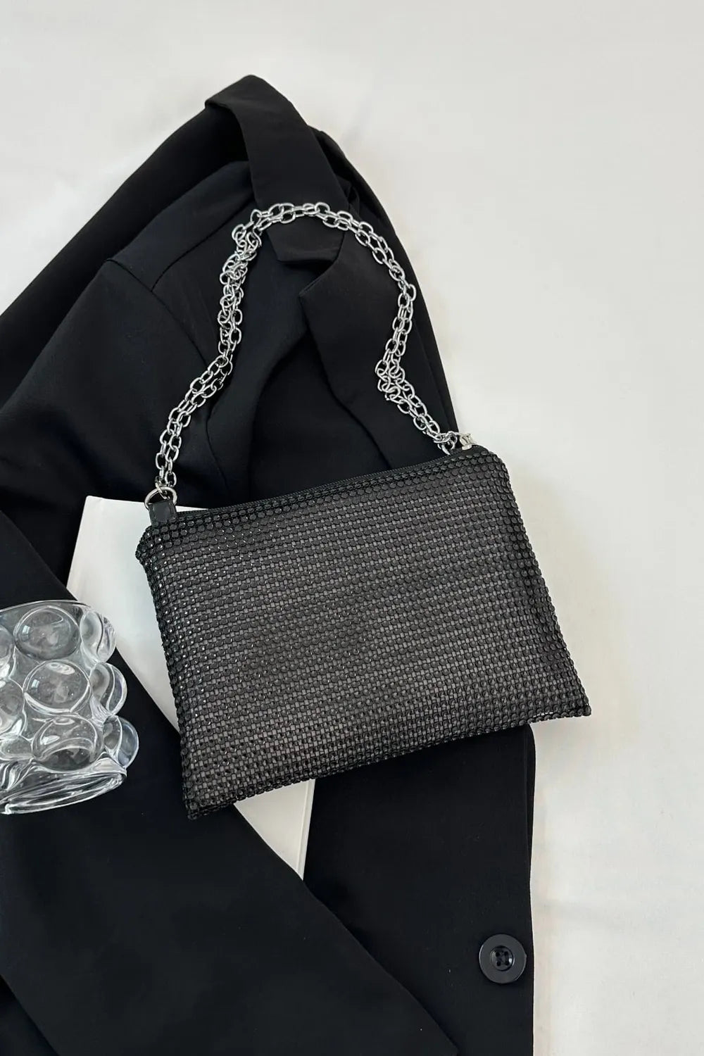 Rhinestone Polyester Chain Crossbody BagBag
