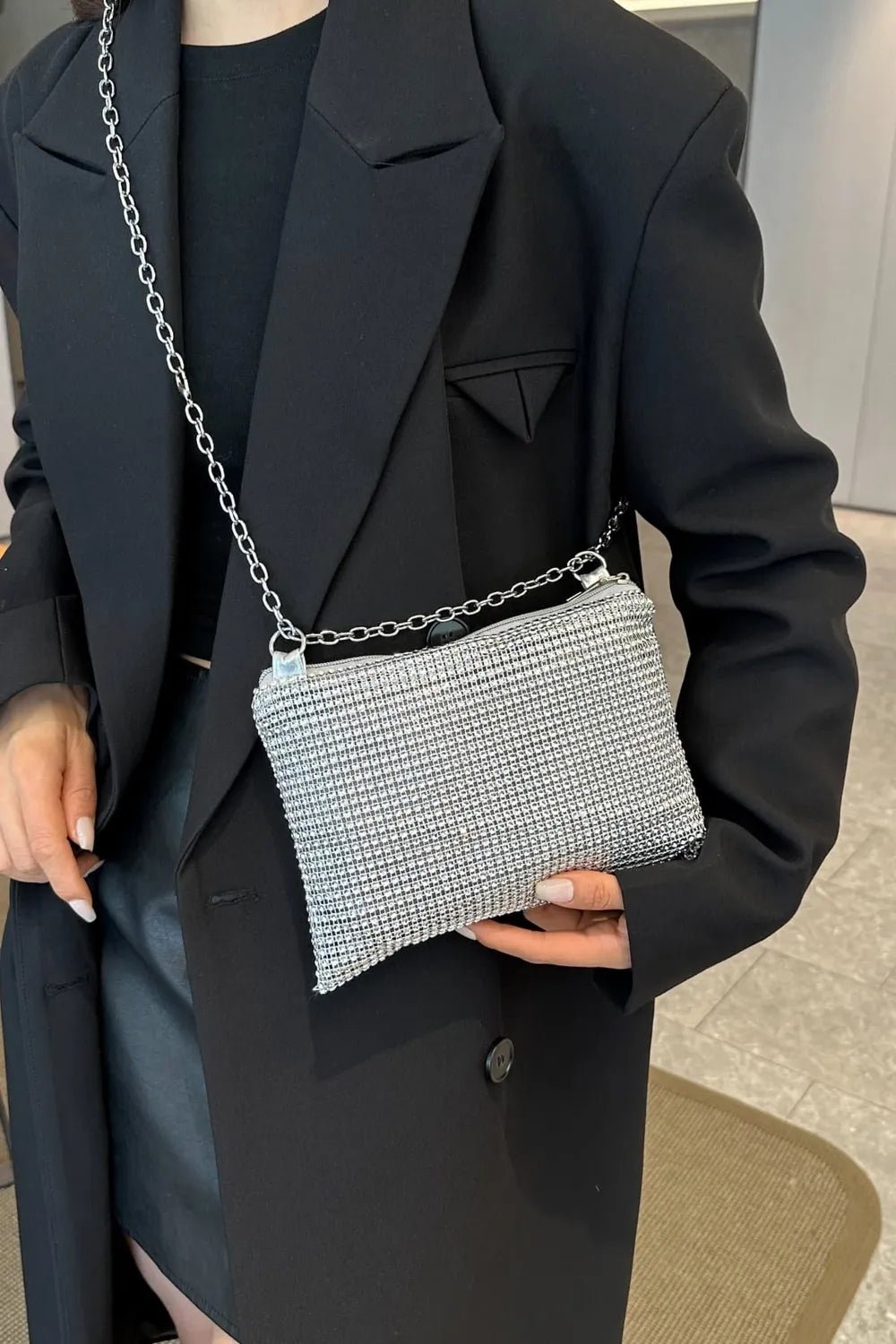 Rhinestone Polyester Chain Crossbody BagBag