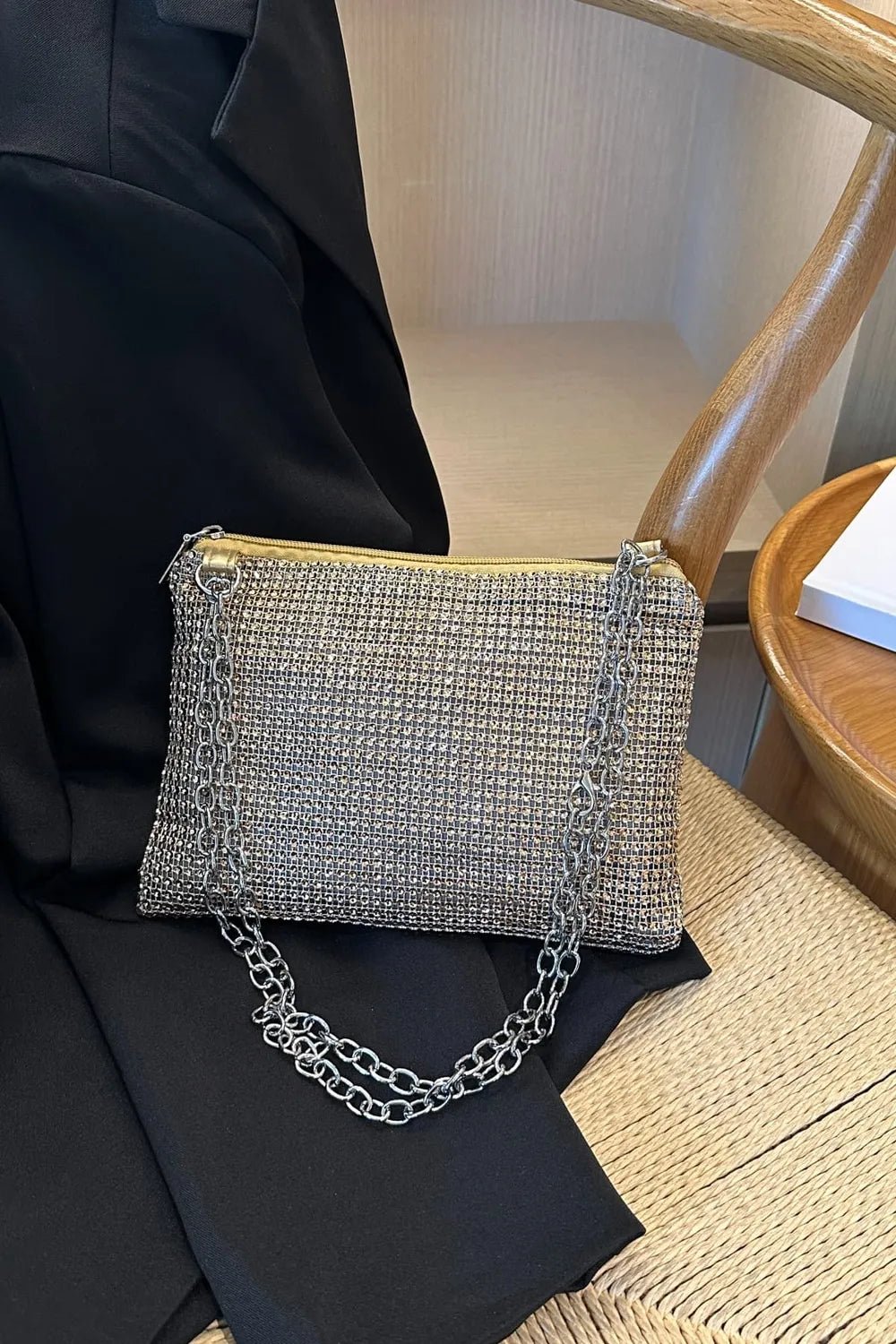 Rhinestone Polyester Chain Crossbody BagBag