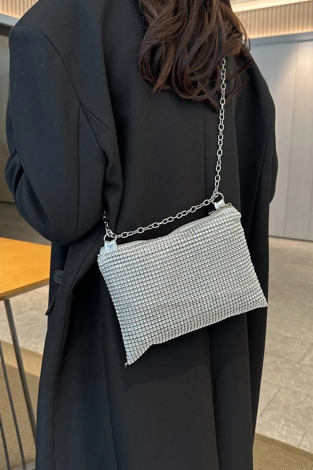 Rhinestone Polyester Chain Crossbody BagBag