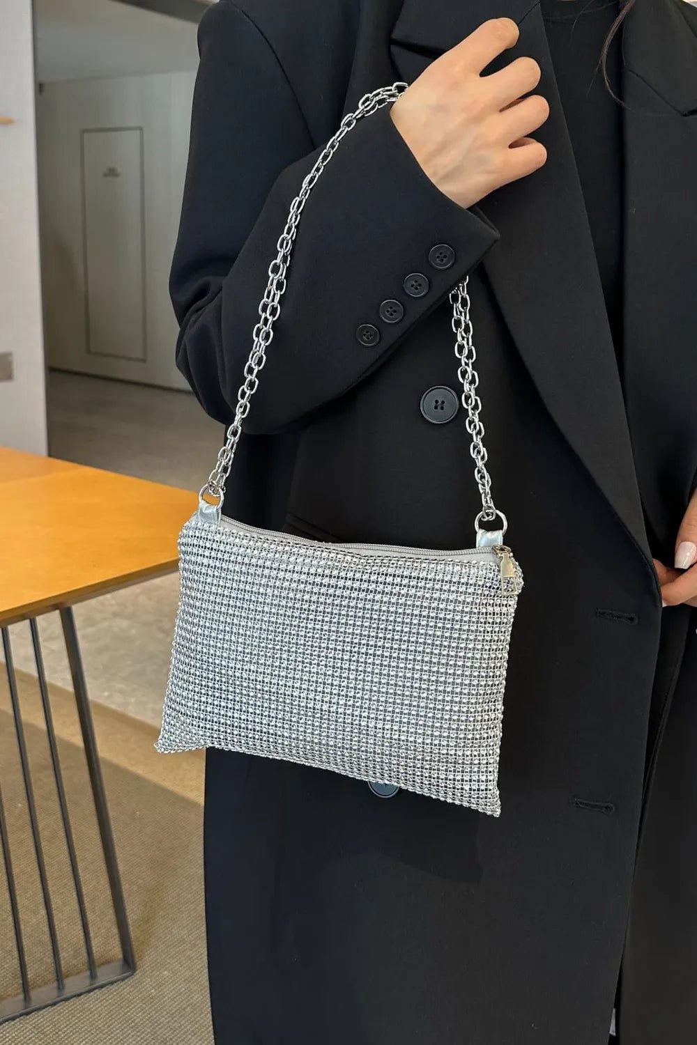 Rhinestone Polyester Chain Crossbody BagBag