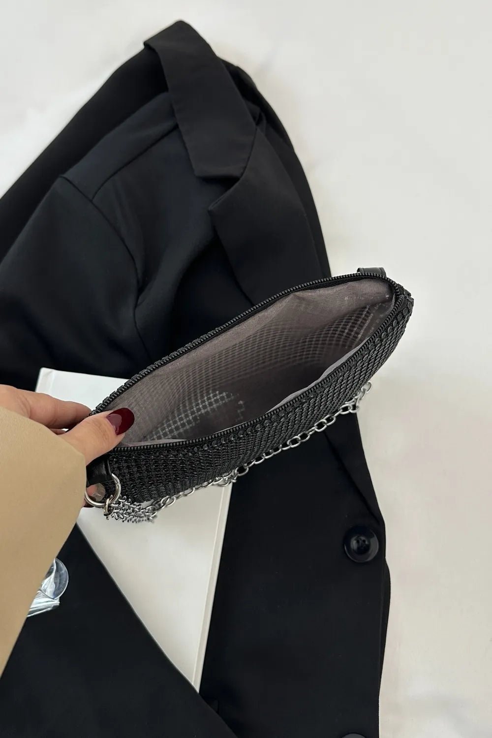 Rhinestone Polyester Chain Crossbody BagBag
