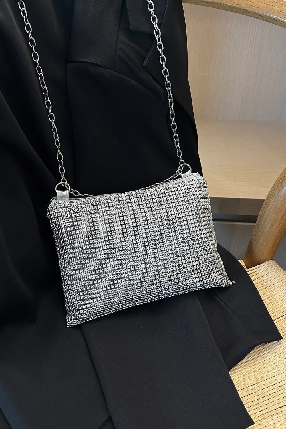Rhinestone Polyester Chain Crossbody BagBag