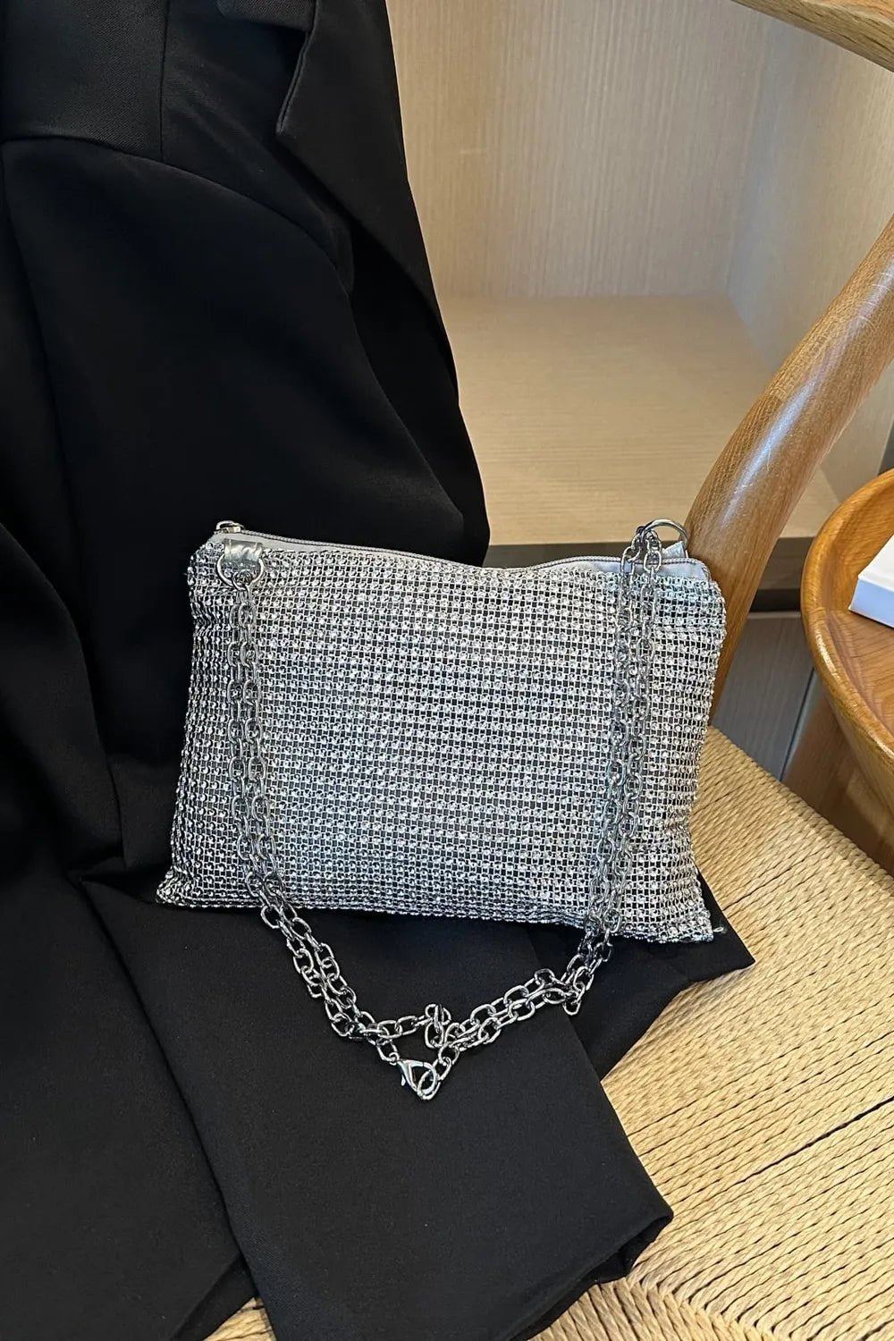 Rhinestone Polyester Chain Crossbody BagBag