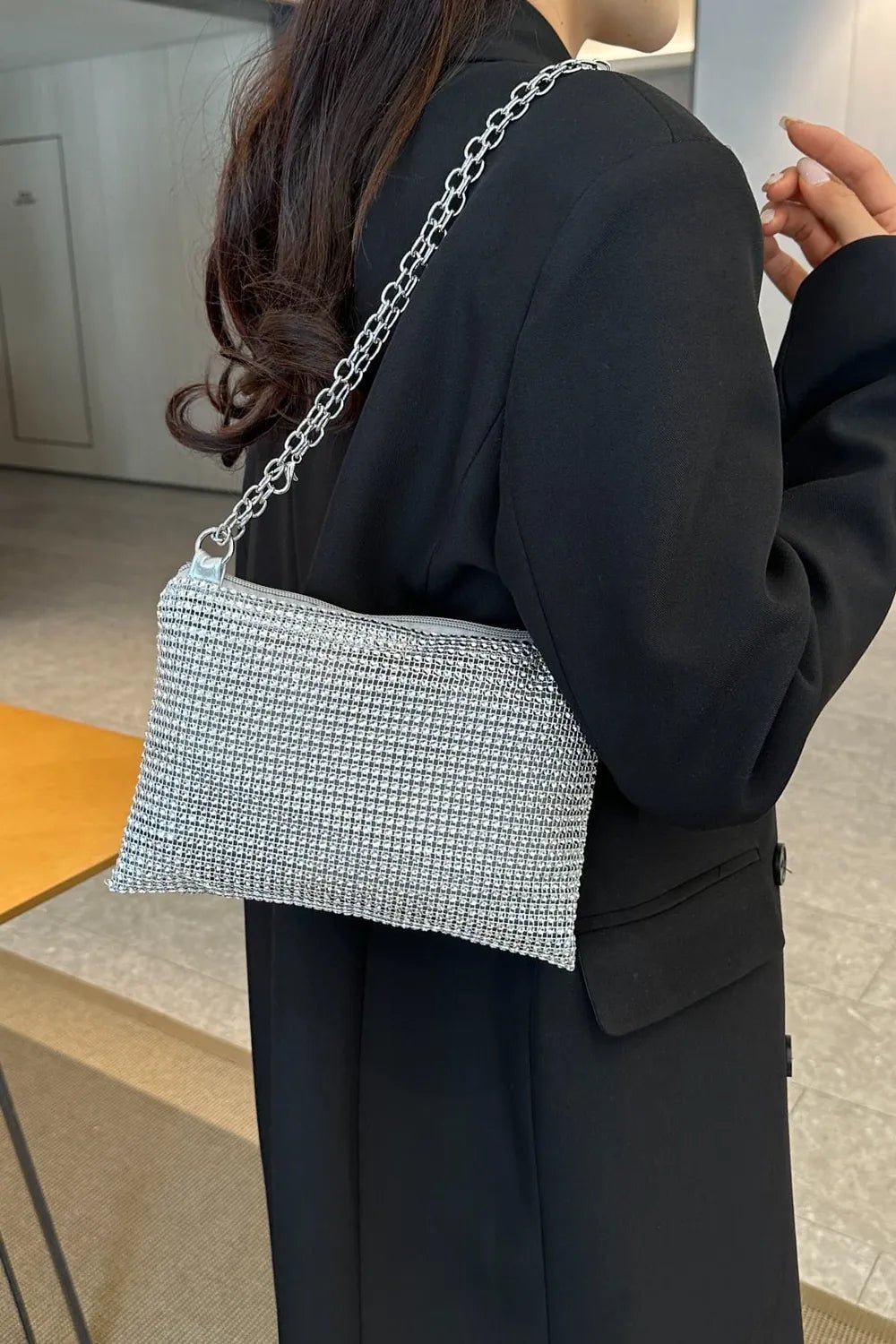 Rhinestone Polyester Chain Crossbody BagBag