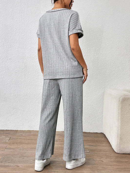 Round Neck Short Sleeve Top and Pants Set
