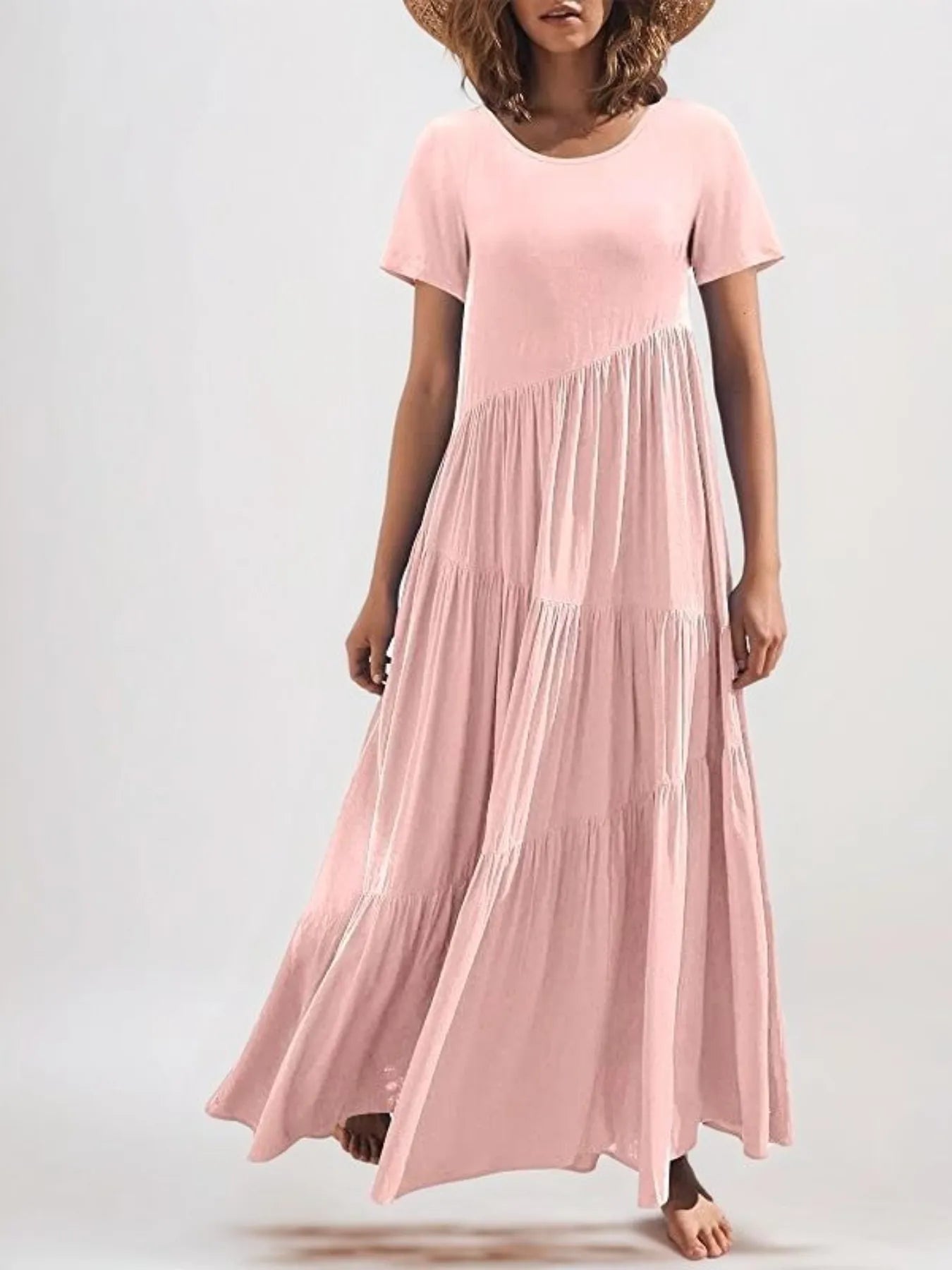 Round Neck Tiered Ruffle Maxi Dress