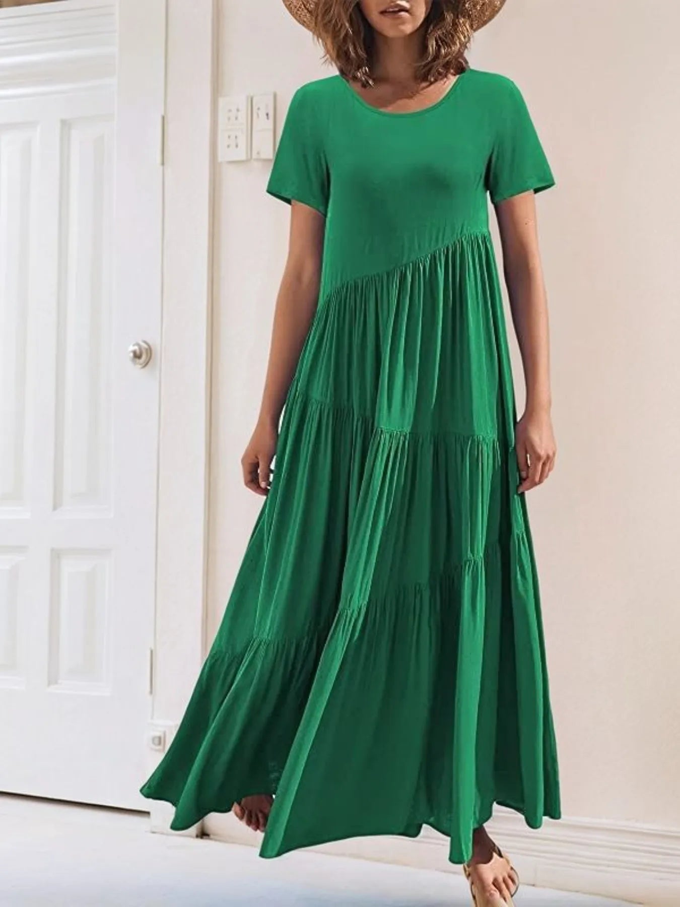 Round Neck Tiered Ruffle Maxi Dress