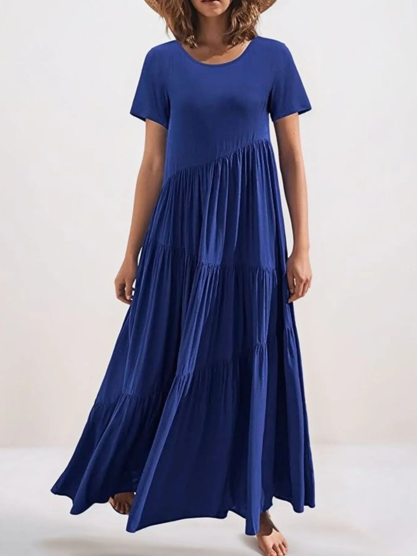 Round Neck Tiered Ruffle Maxi Dress