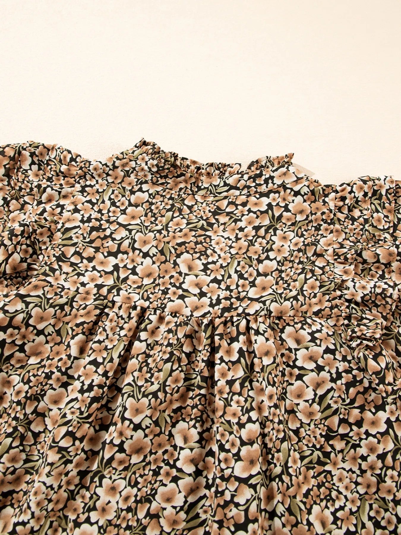 Ruffle Sleeve Notched Blouse