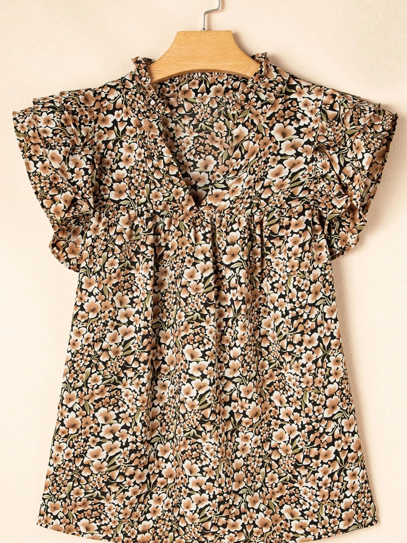 Ruffle Sleeve Notched Blouse