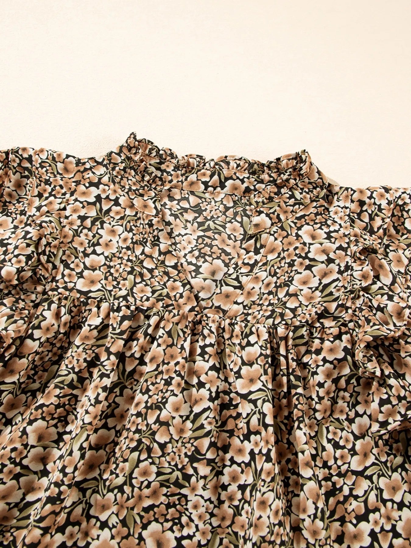 Ruffle Sleeve Notched Blouse