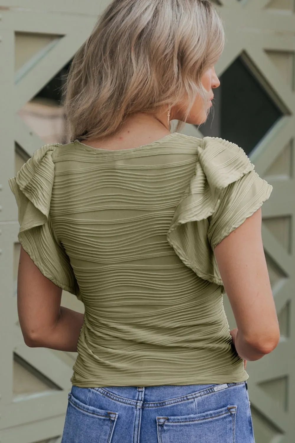 Ruffled Round Neck Textured Top