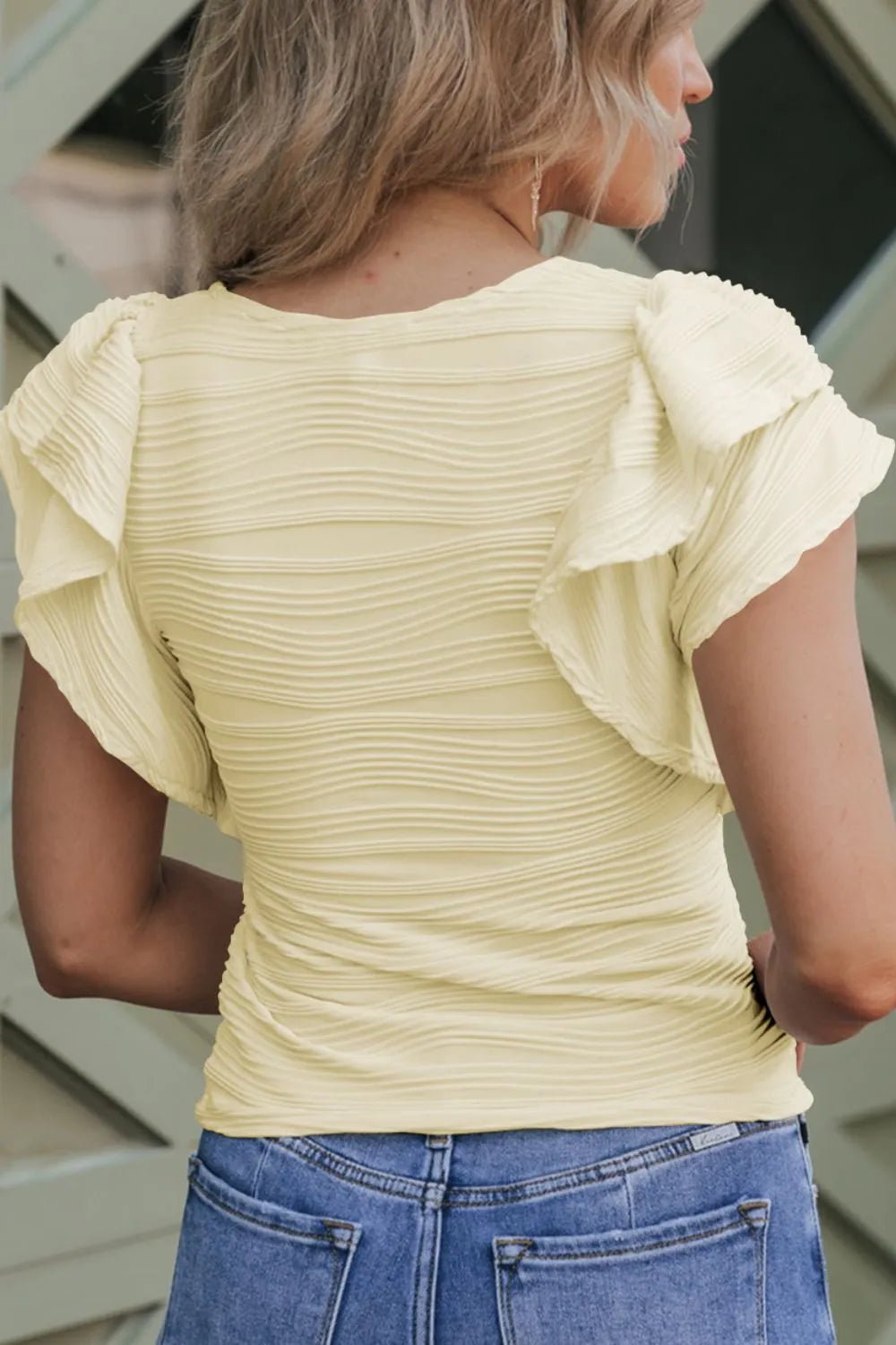 Ruffled Round Neck Textured Top