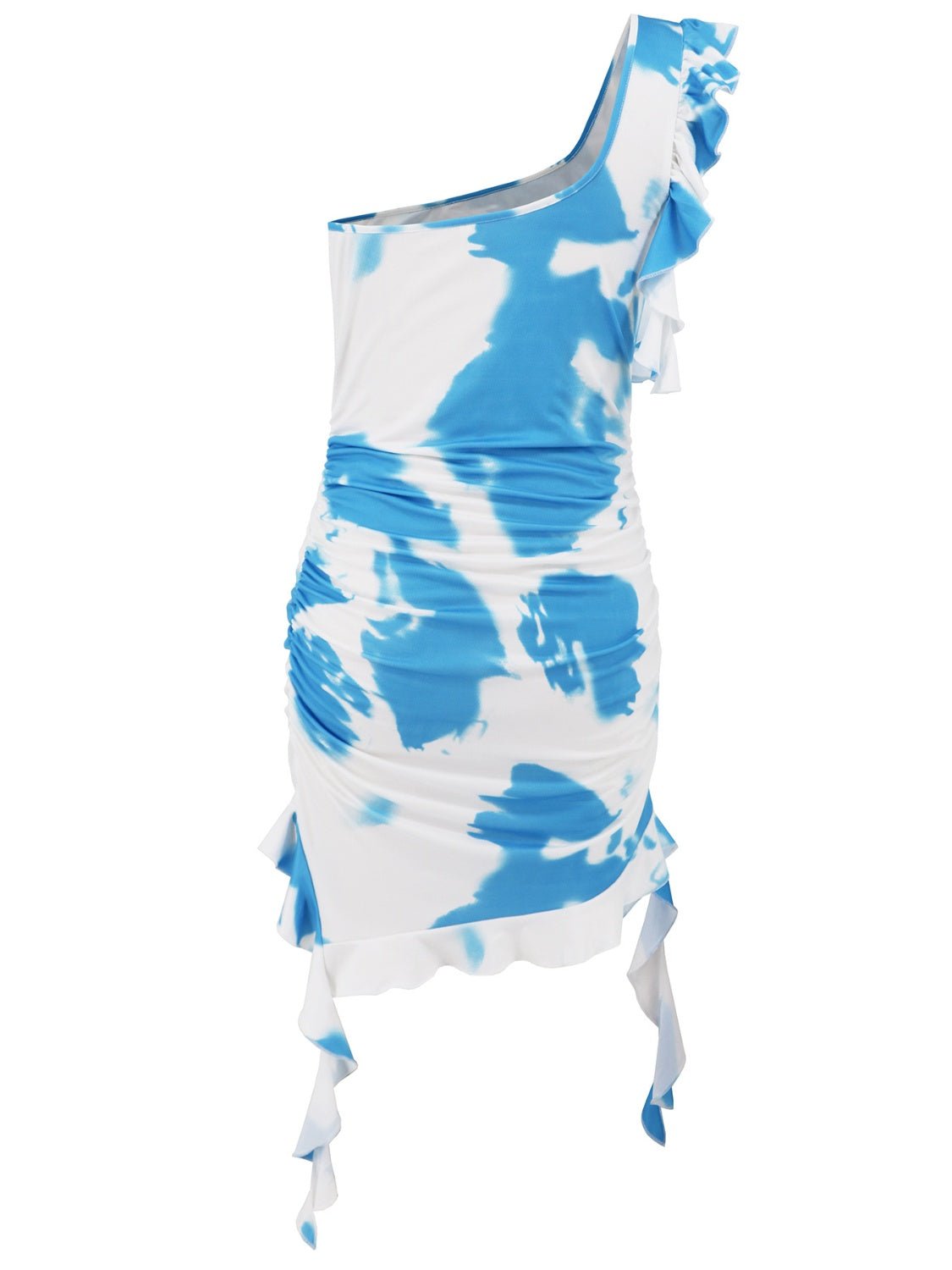 Ruffled Tie - Dye Single Shoulder Mini Dress