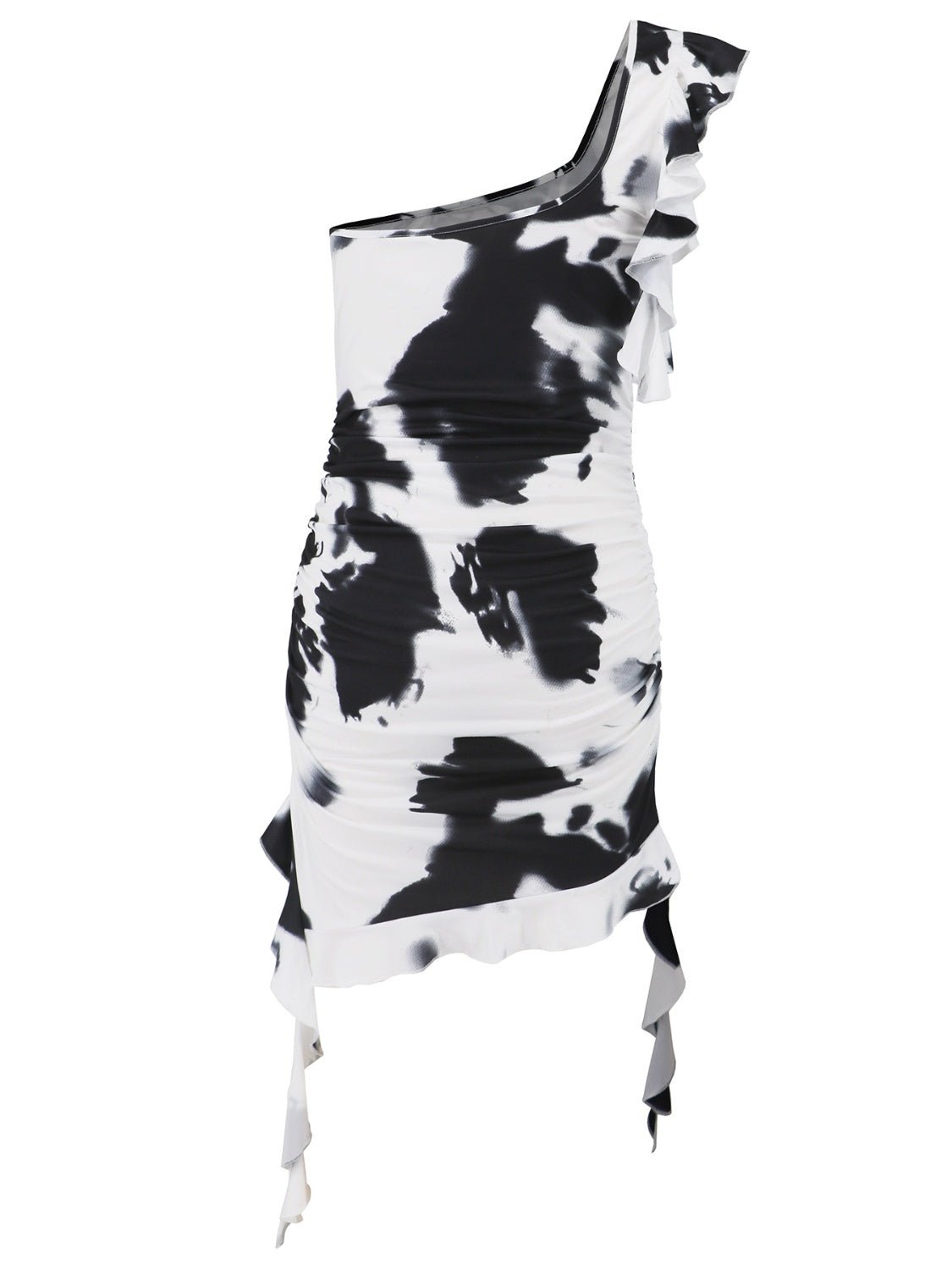 Ruffled Tie - Dye Single Shoulder Mini Dress