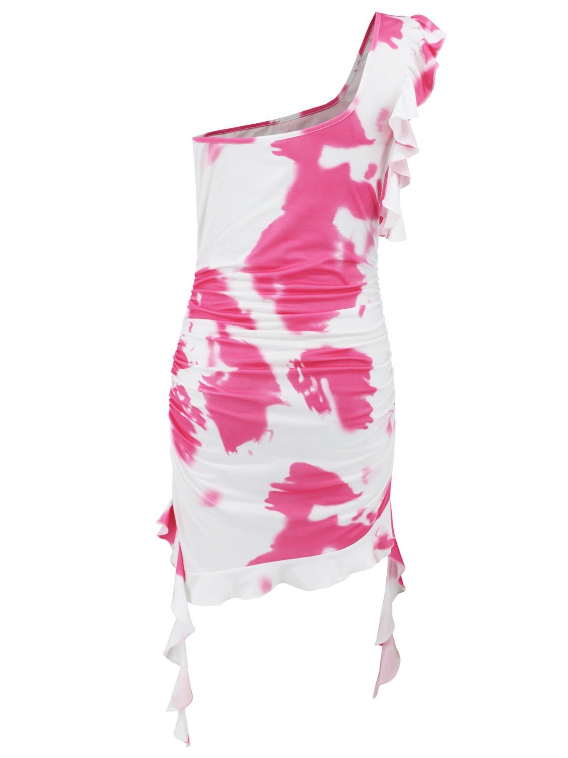 Ruffled Tie - Dye Single Shoulder Mini Dress