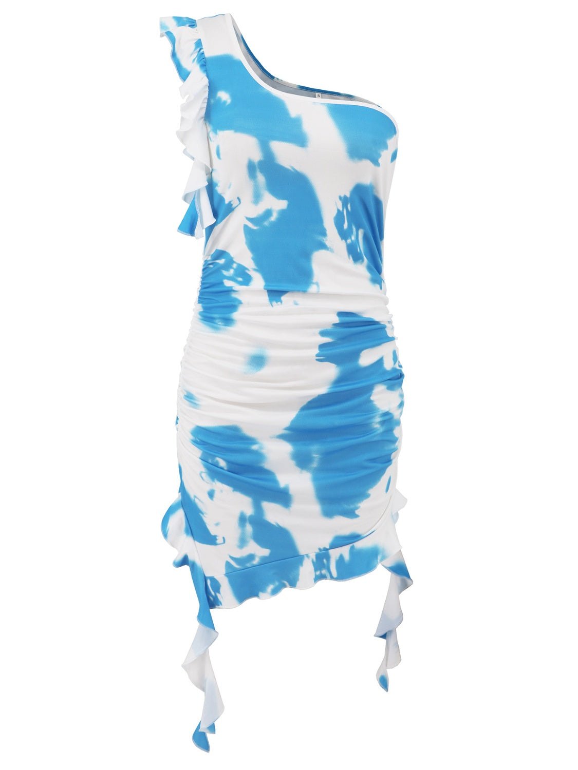 Ruffled Tie - Dye Single Shoulder Mini Dress