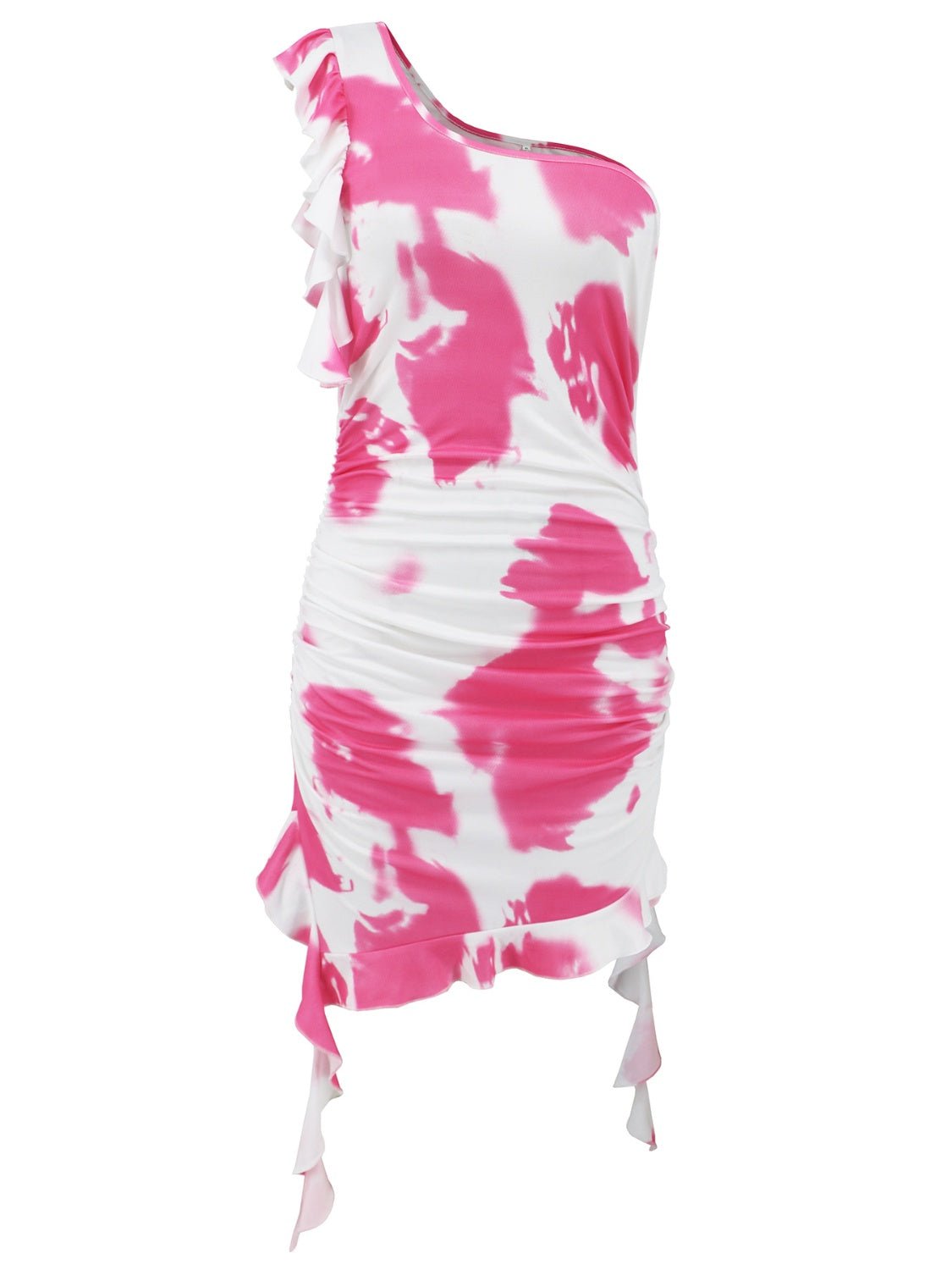 Ruffled Tie - Dye Single Shoulder Mini Dress