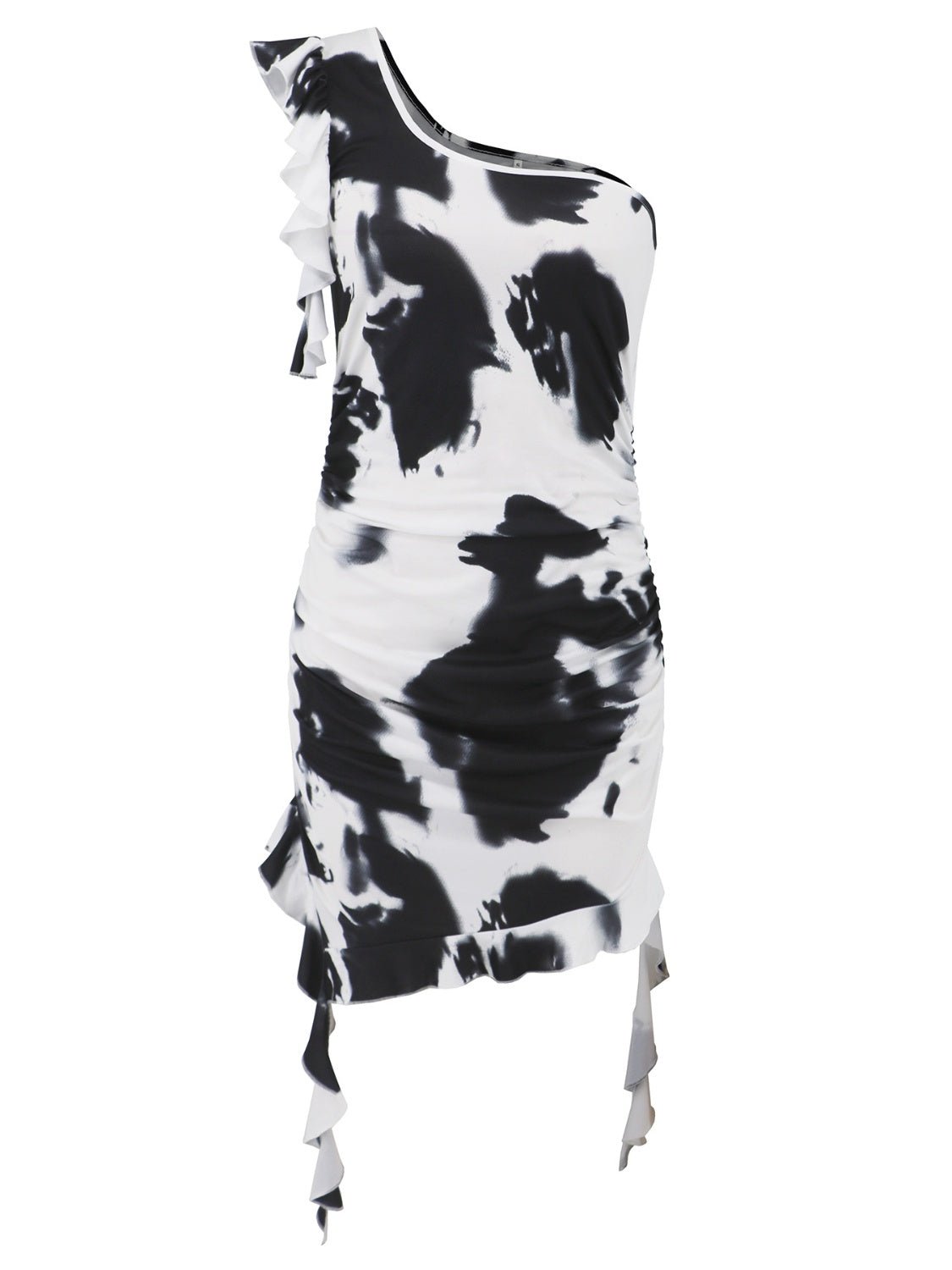 Ruffled Tie - Dye Single Shoulder Mini Dress