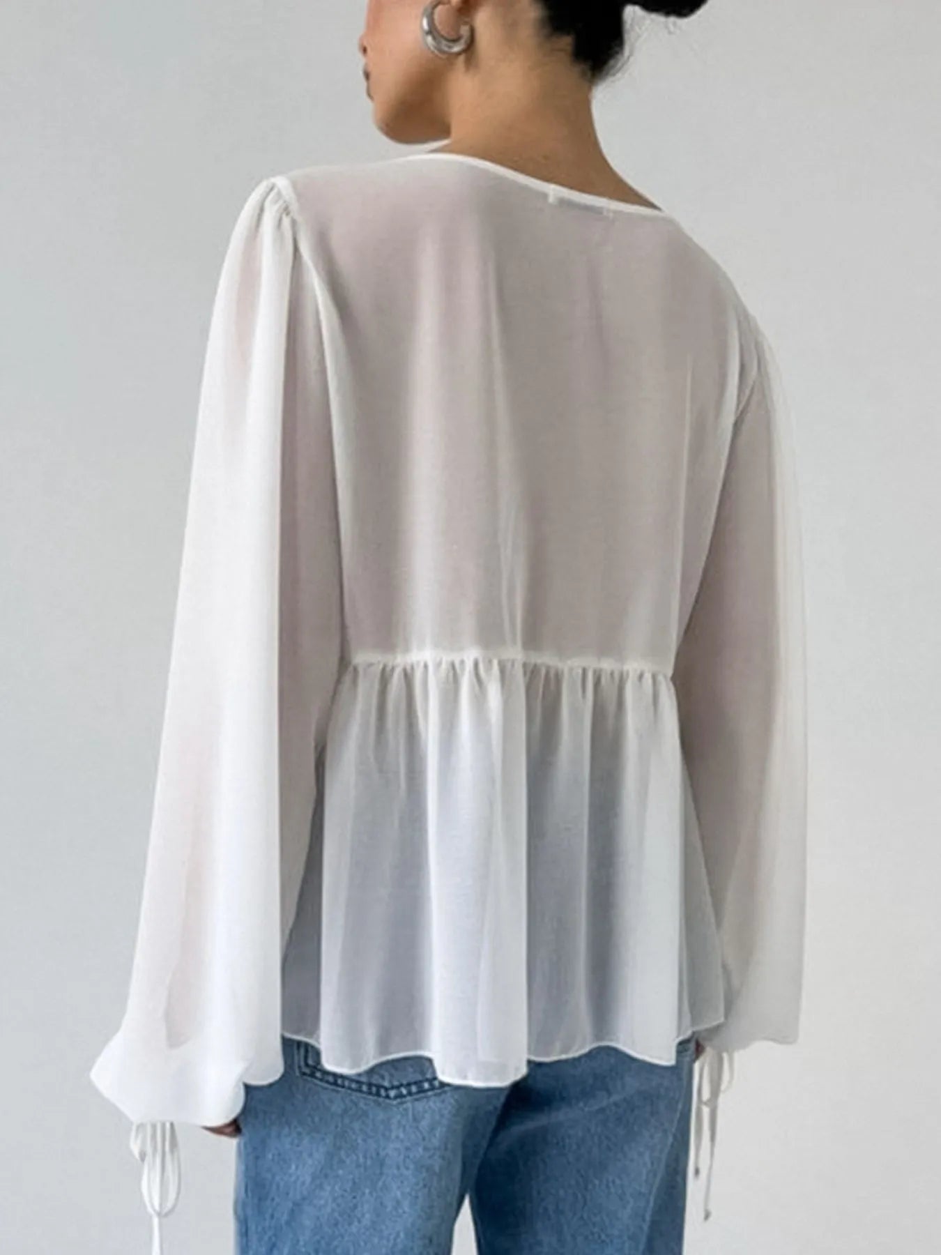 Ruffled Tie Front Long Sleeve Blouse