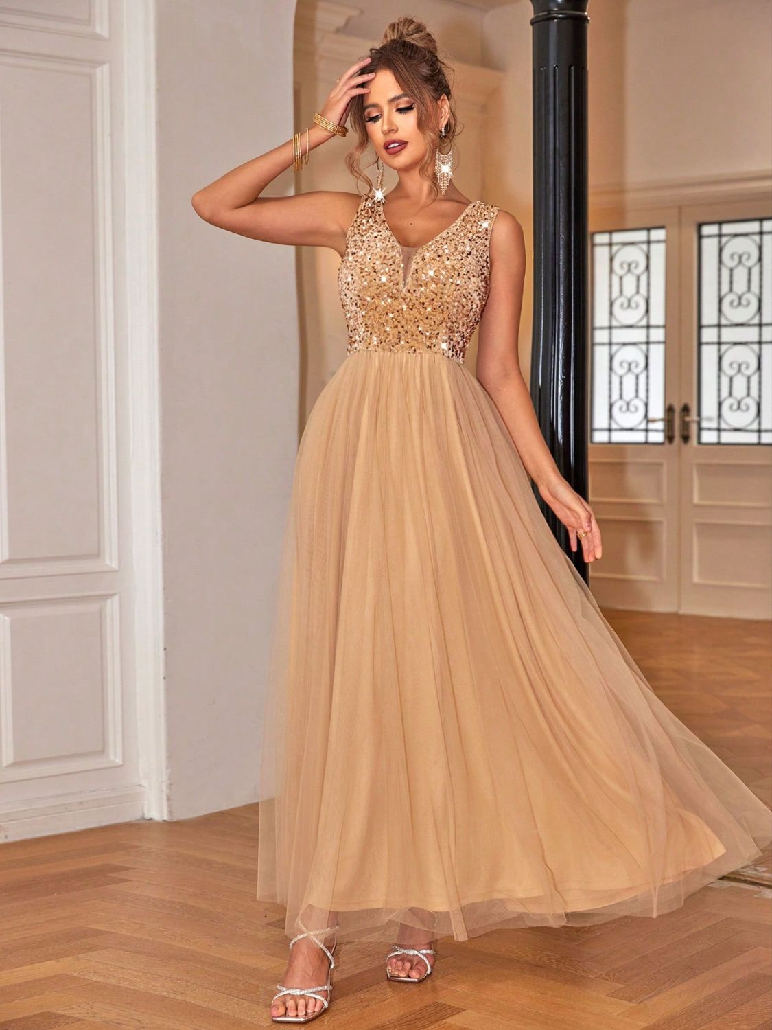 Sequin V - Neck Sleeveless Dress