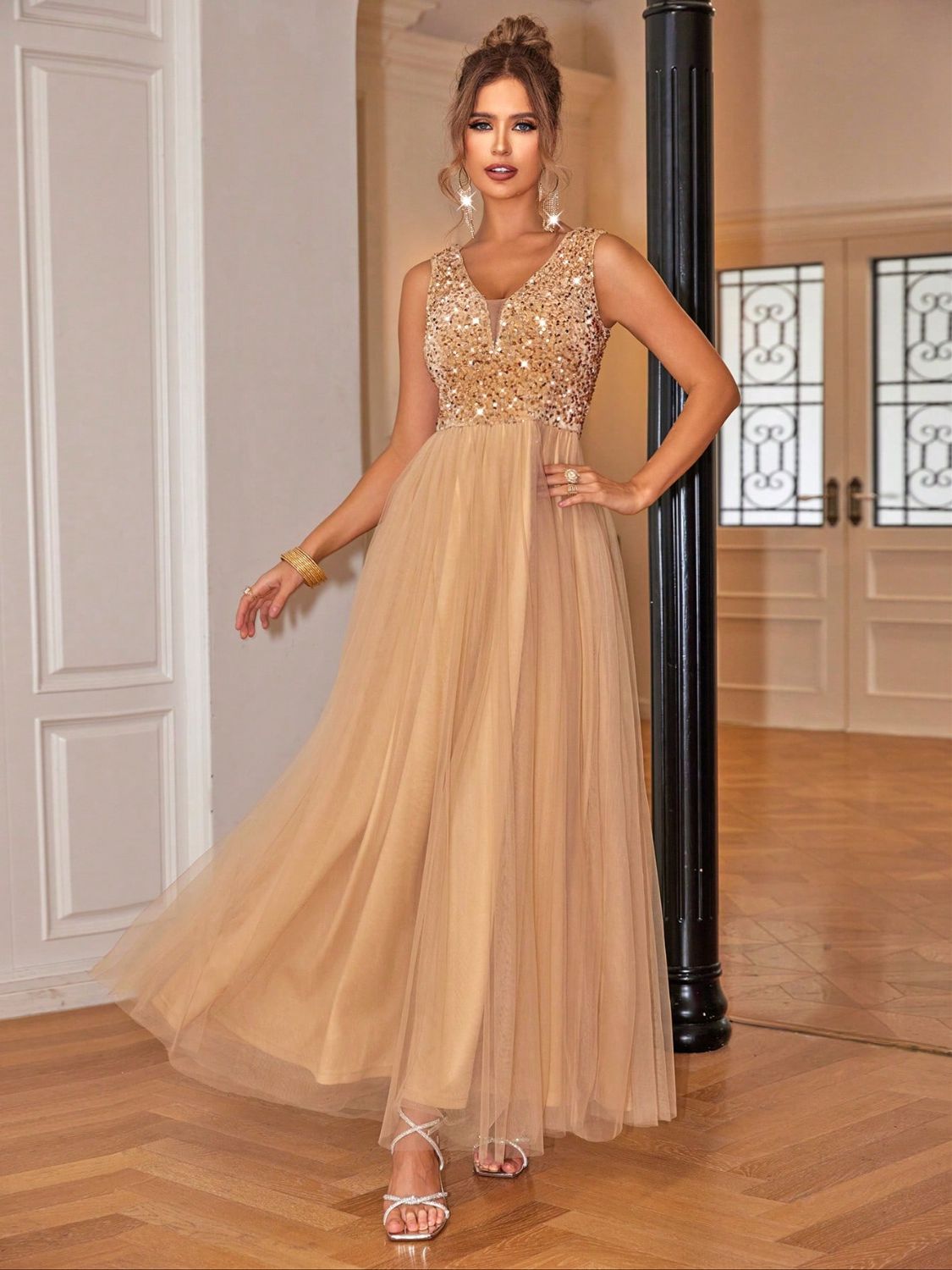 Sequin V - Neck Sleeveless Dress
