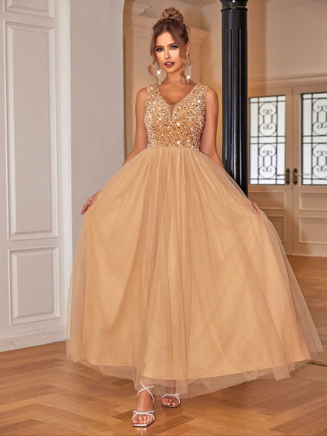 Sequin V - Neck Sleeveless Dress