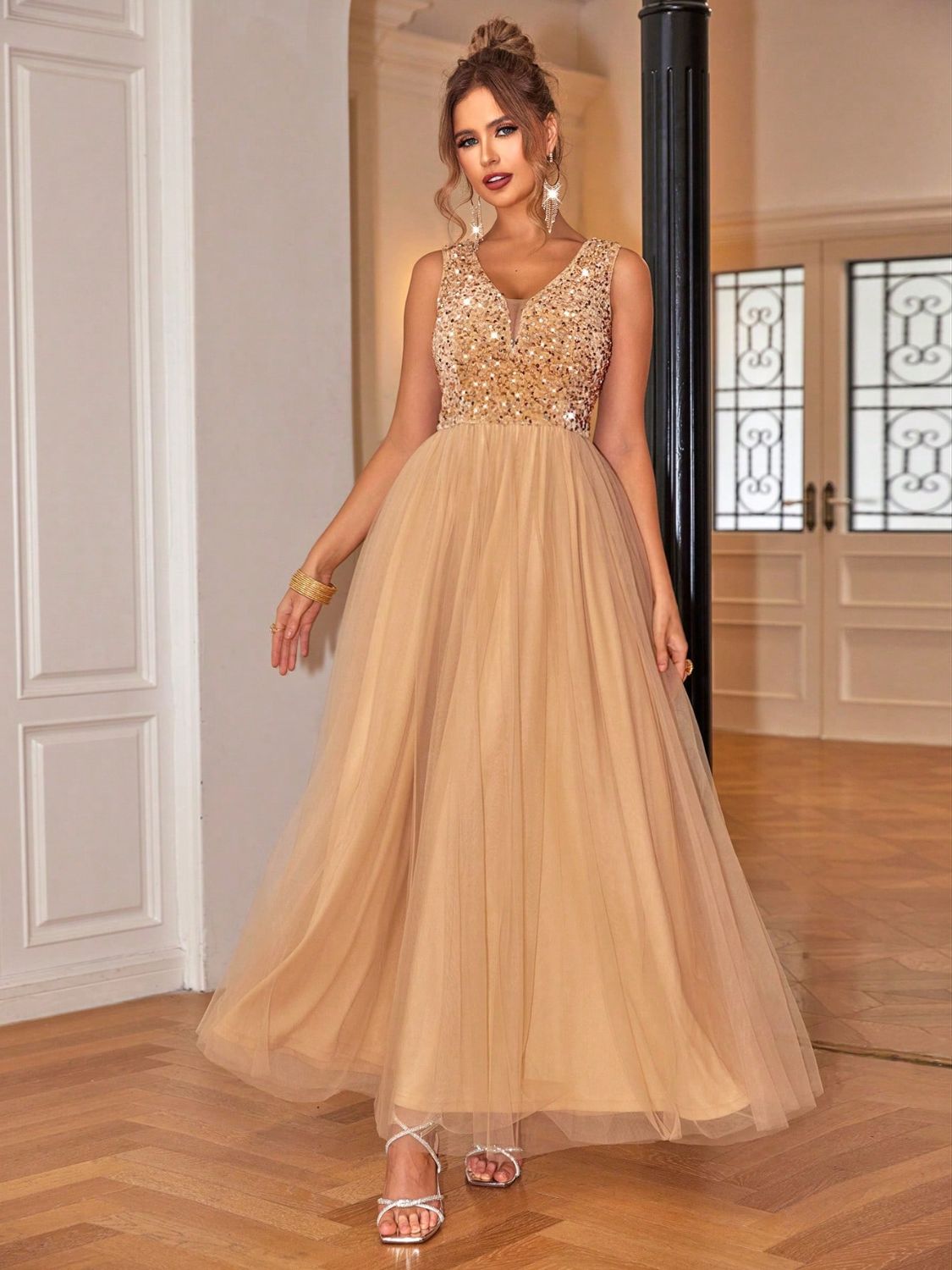 Sequin V - Neck Sleeveless Dress