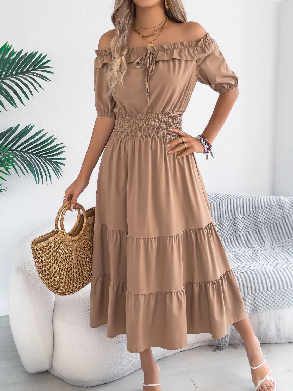 Smocked Off - Shoulder Tiered Dress