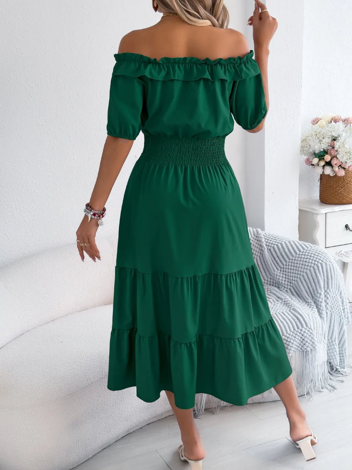 Smocked Off - Shoulder Tiered Dress